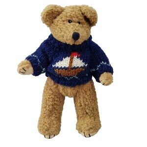 1996 Berkley Designs Plush Bear 7" Brown Stuffed Animal Boat Sweater Vintage